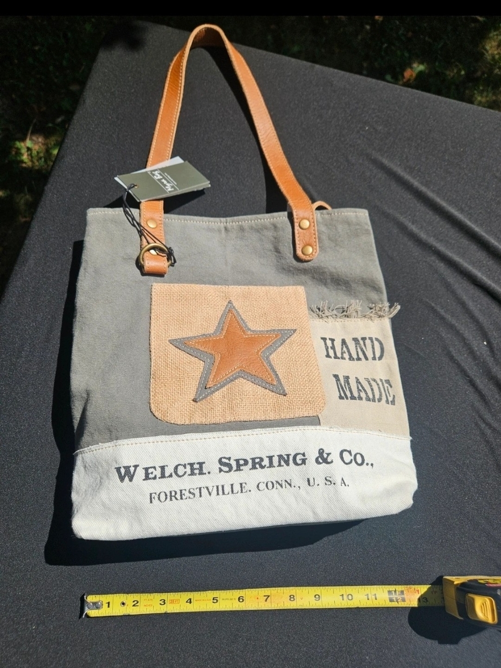 Myra Bag  Messenger Tote with Tan Accents and Star Patch